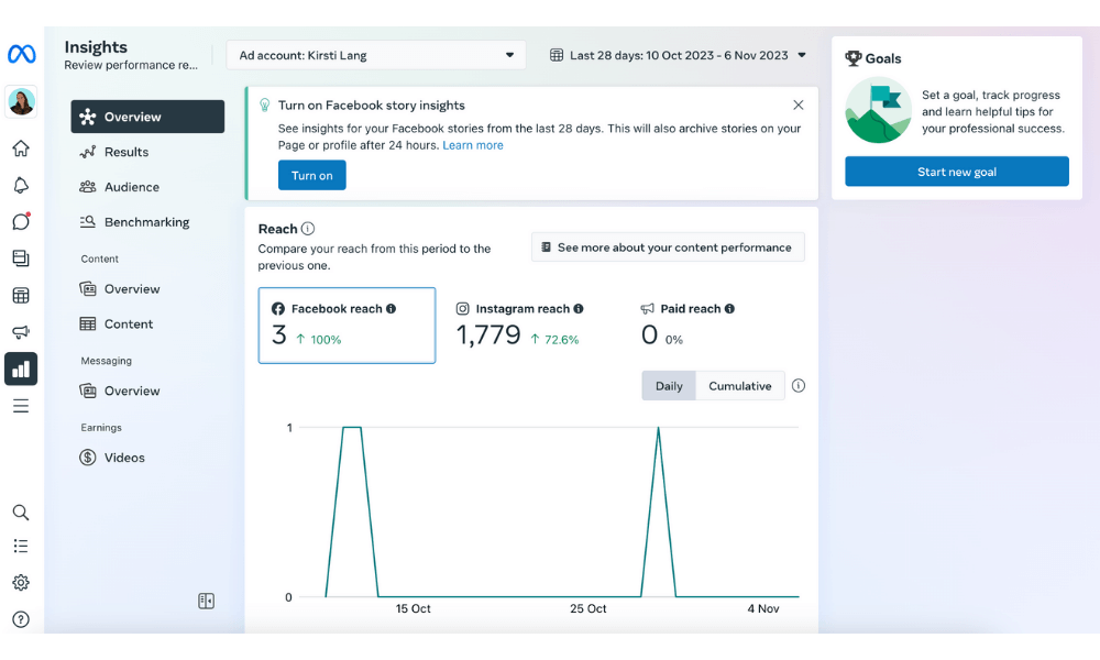 Screenshot showing how to navigate to Facebook Page Insights